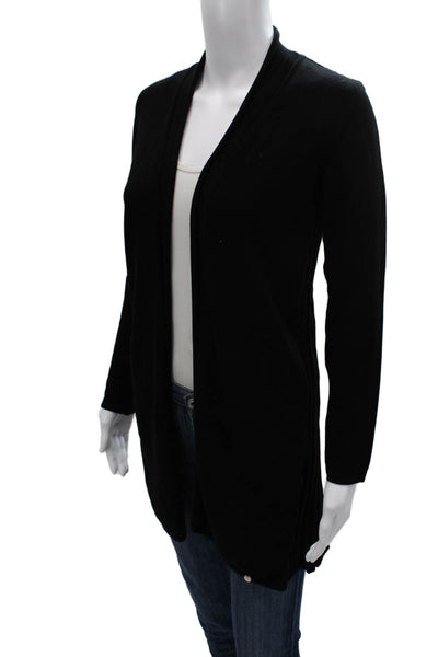Biana Women Cardigan Black Viscose Long Sleeve Round Neck Size XS