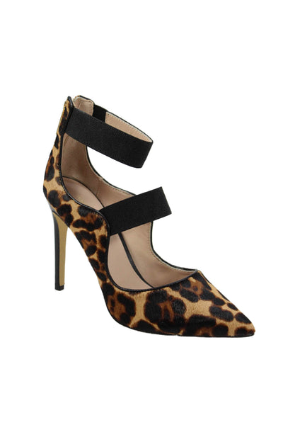 Rachel Zoe Womens Animal Print Pointed Toe Ankle Strap Pumps Brown Size 7.5