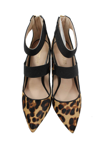 Rachel Zoe Womens Animal Print Pointed Toe Ankle Strap Pumps Brown Size 7.5