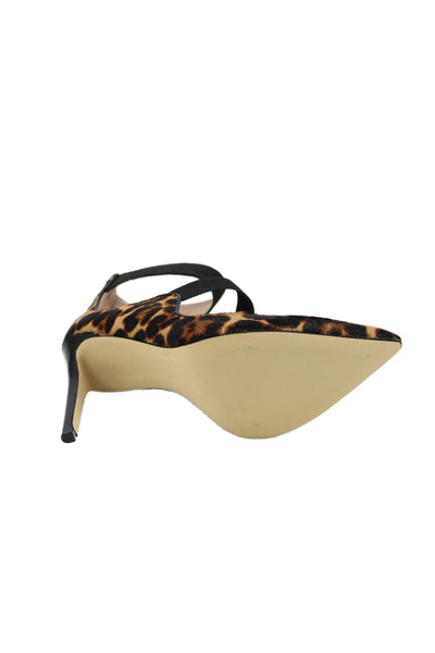 Rachel Zoe Womens Animal Print Pointed Toe Ankle Strap Pumps Brown Size 7.5