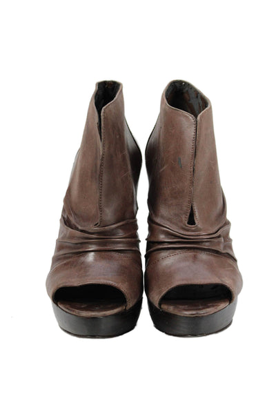 STEVEN BY STEVE MADDEN Womens Leather Peep Toe Ankle Boots Brown Size 7.5