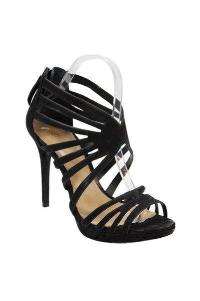 Schutz Womens Suede Strappy Sandal Heels Black Size 8.5 B