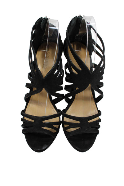 Schutz Womens Suede Strappy Sandal Heels Black Size 8.5 B