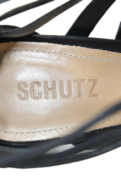 Schutz Womens Suede Strappy Sandal Heels Black Size 8.5 B