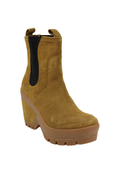 Hunter Womens Suede Stretch Inset Platform Ankle Boots Beige Size UK 6
