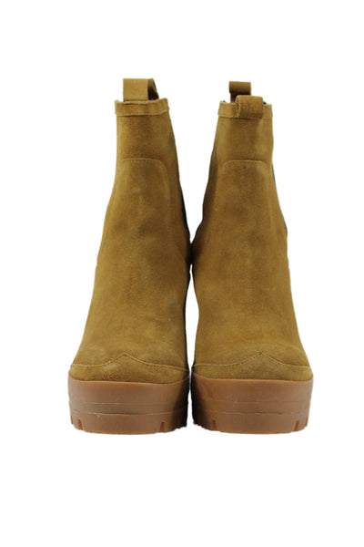 Hunter Womens Suede Stretch Inset Platform Ankle Boots Beige Size UK 6