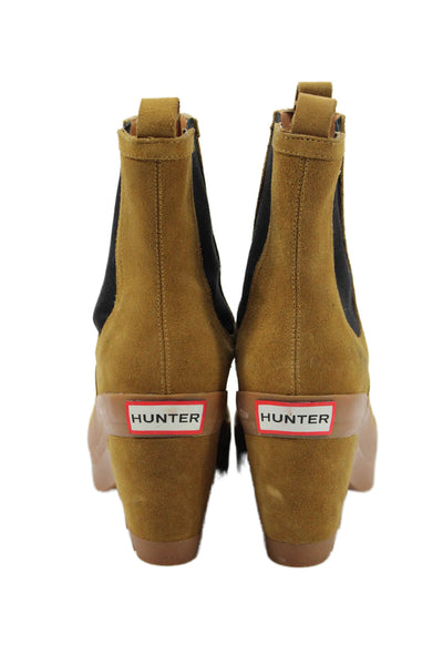 Hunter Womens Suede Stretch Inset Platform Ankle Boots Beige Size UK 6