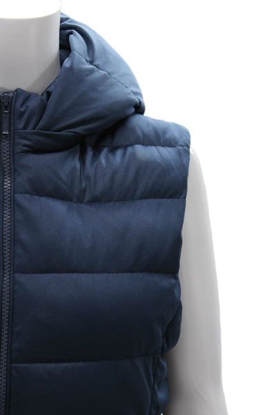 Uniqlo Women Puffer Vest Blue Zip Polyester Sleeveless Solid Fall Size M