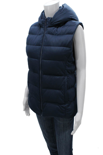 Uniqlo Women Puffer Vest Blue Zip Polyester Sleeveless Solid Fall Size M