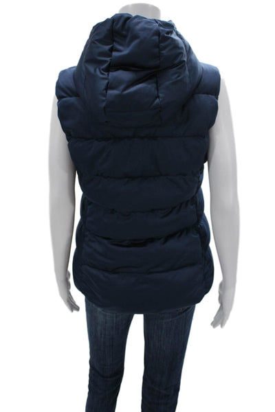 Uniqlo Women Puffer Vest Blue Zip Polyester Sleeveless Solid Fall Size M