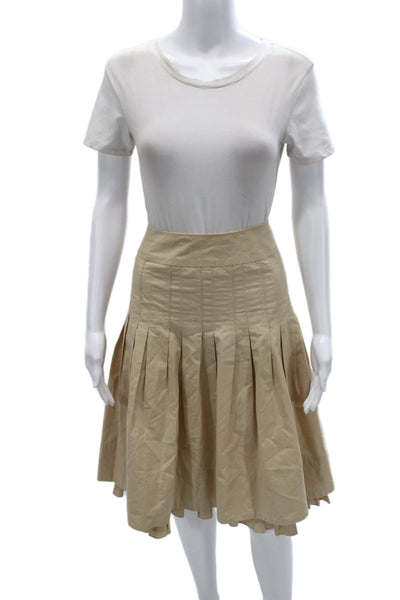 Akris Women Pleated Cotton Beige Knee Length Skirt Size 6