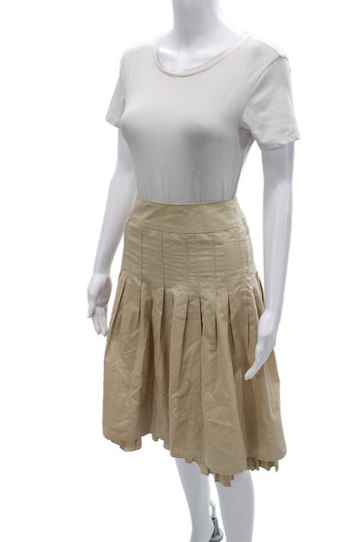 Akris Women Pleated Cotton Beige Knee Length Skirt Size 6