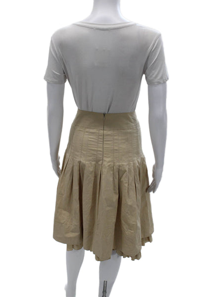 Akris Women Pleated Cotton Beige Knee Length Skirt Size 6