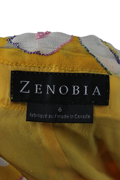 Zenobia Womens Yellow Silk Floral Wrap Skirt Knee Length Button Size 6