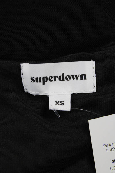 Superdown Womens Cropped Black Nylon Long Sleeve Blouse Hook Eye Size XS