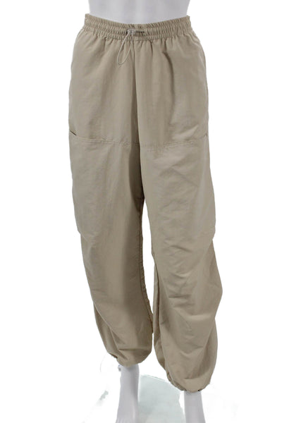 Zara Women Jogger Pants Beige Drawstring Polyamide Solid Size XS