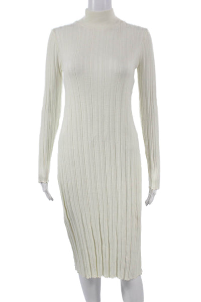 Zara Women Sweater Dress White Viscose Long Sleeve Mock Neck Size M
