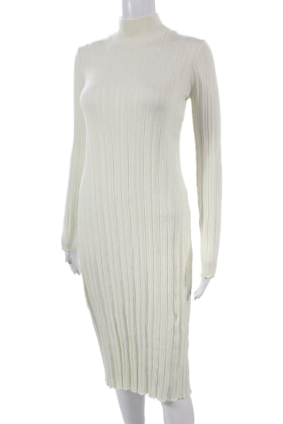 Zara Women Sweater Dress White Viscose Long Sleeve Mock Neck Size M