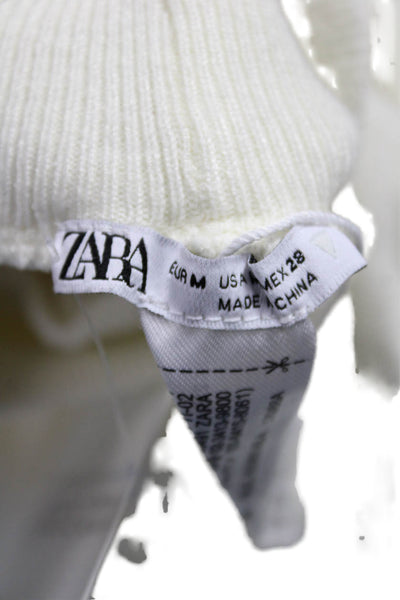 Zara Women Sweater Dress White Viscose Long Sleeve Mock Neck Size M