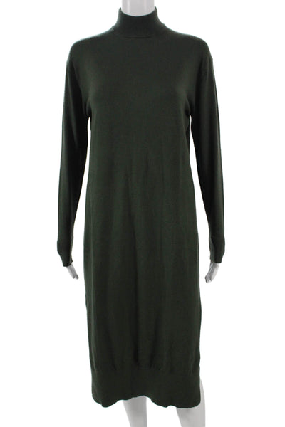 MNG Women Sweater Dress Green Viscose Long Sleeve High Neck Midi Size 2