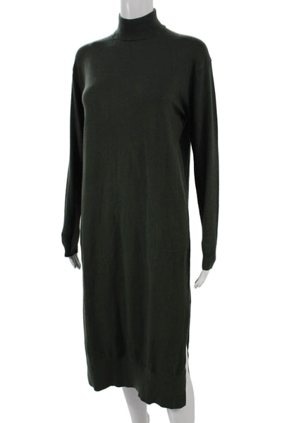 MNG Women Sweater Dress Green Viscose Long Sleeve High Neck Midi Size 2