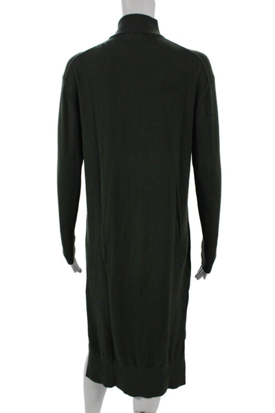 MNG Women Sweater Dress Green Viscose Long Sleeve High Neck Midi Size 2