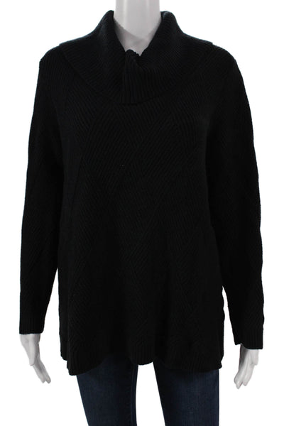 Calvin Klein Women Black Cotton Cowl Neck Geometric Pullover Sweater Size M