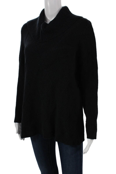 Calvin Klein Women Black Cotton Cowl Neck Geometric Pullover Sweater Size M