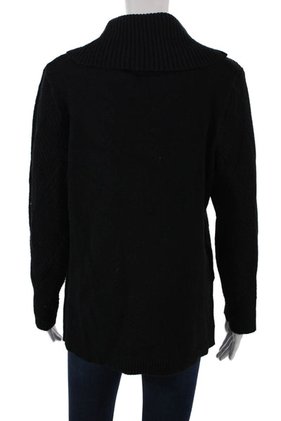 Calvin Klein Women Black Cotton Cowl Neck Geometric Pullover Sweater Size M