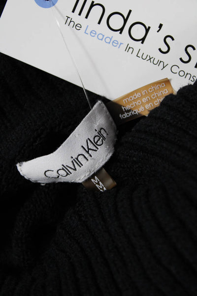 Calvin Klein Women Black Cotton Cowl Neck Geometric Pullover Sweater Size M