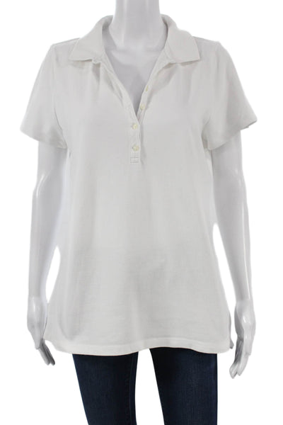 J Crew Women Polo Tunic White Cotton Collared Short Sleeve Size L