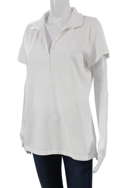 J Crew Women Polo Tunic White Cotton Collared Short Sleeve Size L