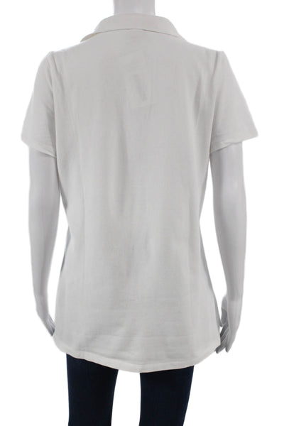 J Crew Women Polo Tunic White Cotton Collared Short Sleeve Size L