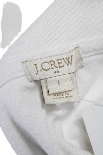J Crew Women Polo Tunic White Cotton Collared Short Sleeve Size L