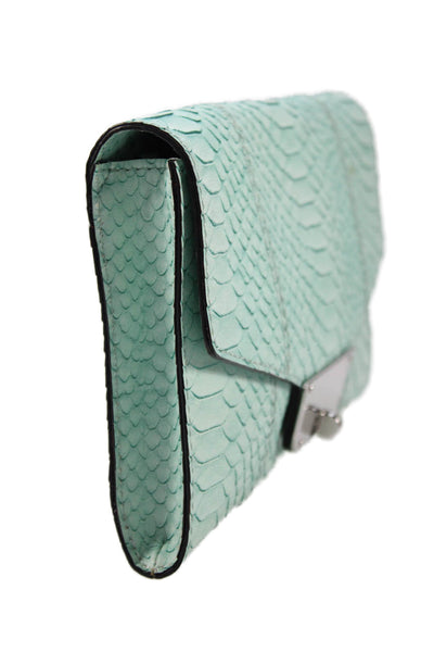 Milly Womens Chain Strap Snake Embossed Turnlock Flap Shoulder Handbag Teal