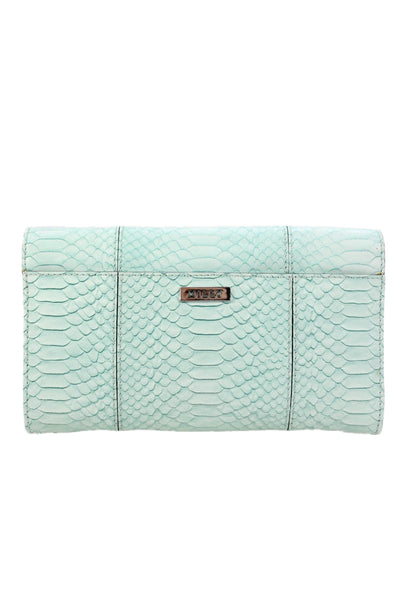 Milly Womens Chain Strap Snake Embossed Turnlock Flap Shoulder Handbag Teal