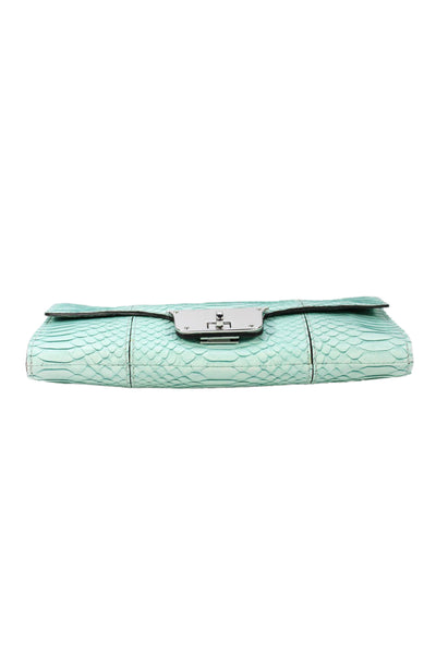 Milly Womens Chain Strap Snake Embossed Turnlock Flap Shoulder Handbag Teal