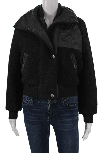 Hermes Womens Bomber Jacket Virgin Wool Black Snap Long Sleeve Size 34