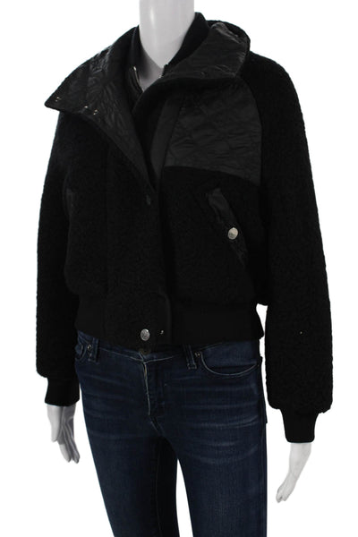 Hermes Womens Bomber Jacket Virgin Wool Black Snap Long Sleeve Size 34