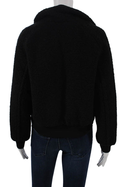 Hermes Womens Bomber Jacket Virgin Wool Black Snap Long Sleeve Size 34