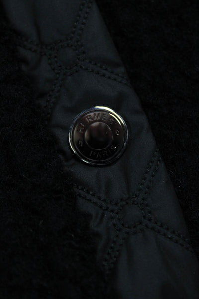 Hermes Womens Bomber Jacket Virgin Wool Black Snap Long Sleeve Size 34
