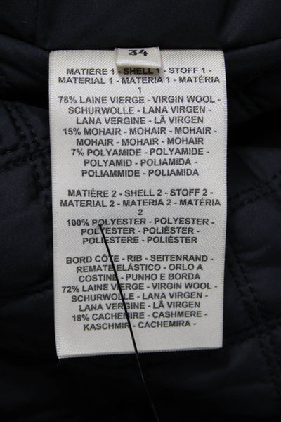Hermes Womens Bomber Jacket Virgin Wool Black Snap Long Sleeve Size 34