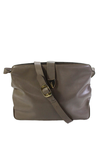 Salvatore Ferragamo Womens Leather Snap Closure Shoulder Handbag Beige