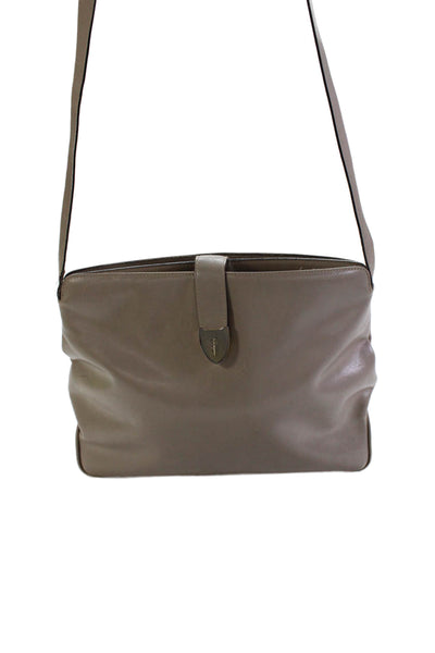 Salvatore Ferragamo Womens Leather Snap Closure Shoulder Handbag Beige