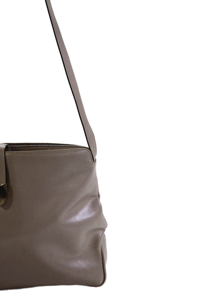 Salvatore Ferragamo Womens Leather Snap Closure Shoulder Handbag Beige