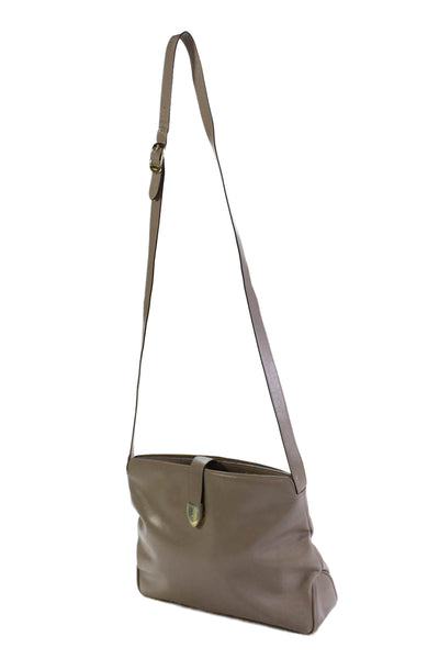 Salvatore Ferragamo Womens Leather Snap Closure Shoulder Handbag Beige