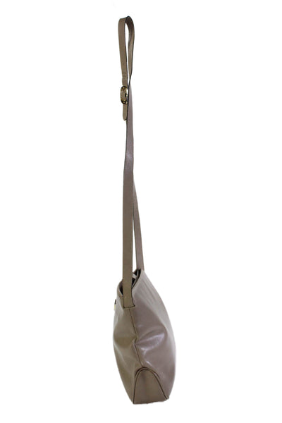 Salvatore Ferragamo Womens Leather Snap Closure Shoulder Handbag Beige
