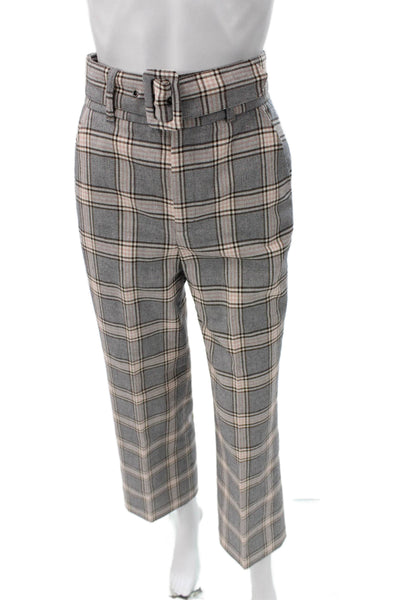 Joie Womens Cropped Plaid Cotton Pants Buckle Gray Size 00