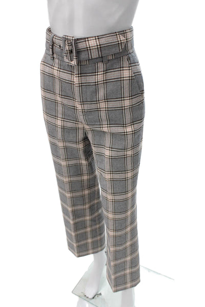 Joie Womens Cropped Plaid Cotton Pants Buckle Gray Size 00