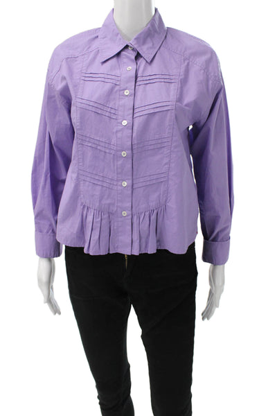 Xirena Women Cropped Purple Cotton Collared Long Sleeve Button-Up Size XS
